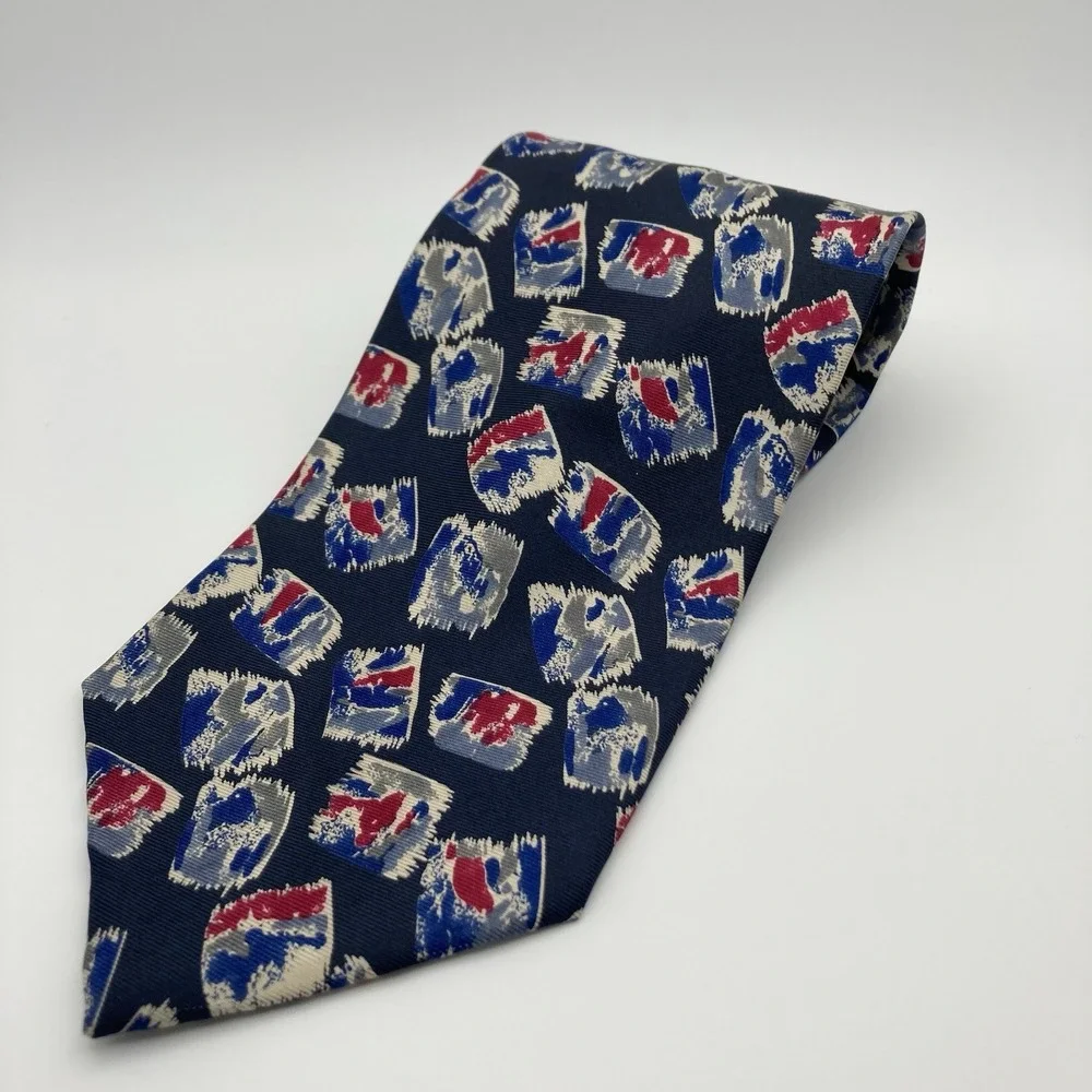 Brandini Mens Tie Silk Necktie Multi Color Blue Red Abstract Classic